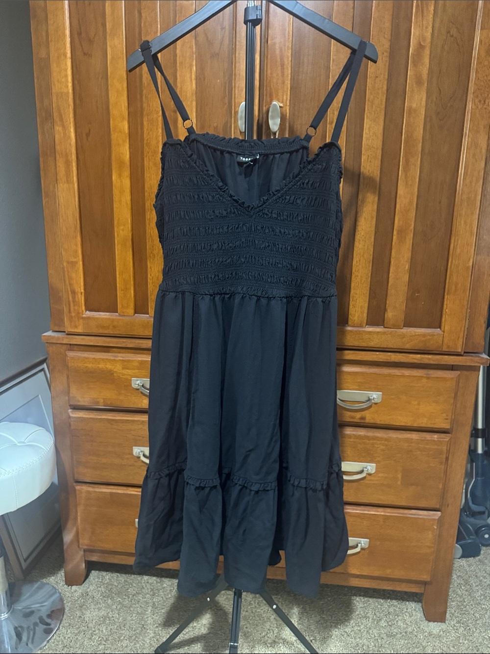 torrid Black Smocked V-Neck Tiered Midi Dress
